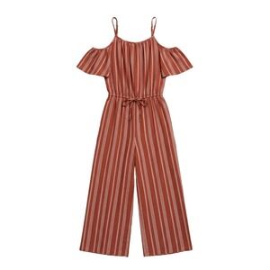 Jenna & Jessie Kids Jumper Cold Shoulder Striped Rust Jumpsuit Size 10